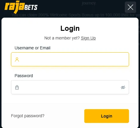 rajabets login process India